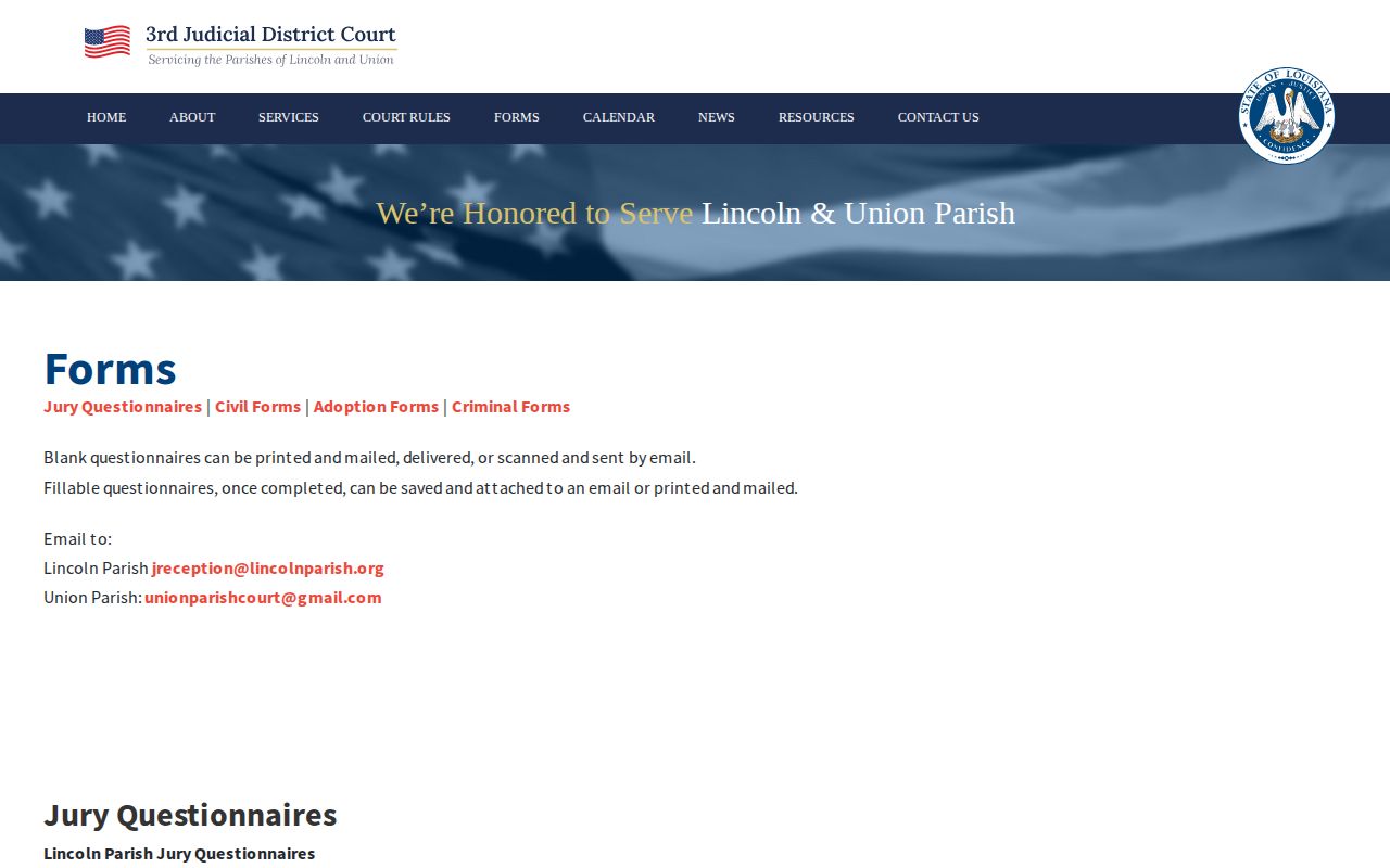 Union Parish civil court dockets Third Judicial District Court forms