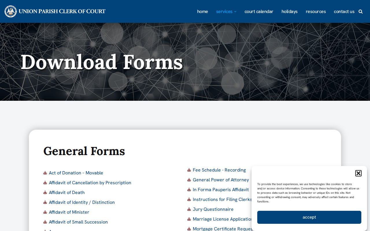 Union Parish court records Clerk forms library