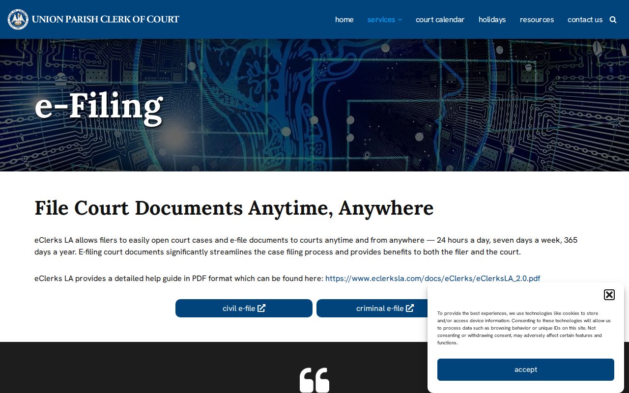 Union Parish court records e-filing routing information