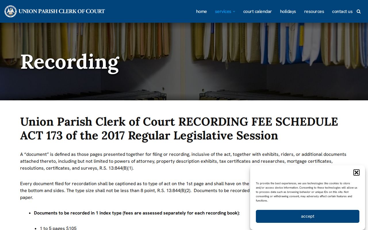 Union Parish court records recording fee schedule