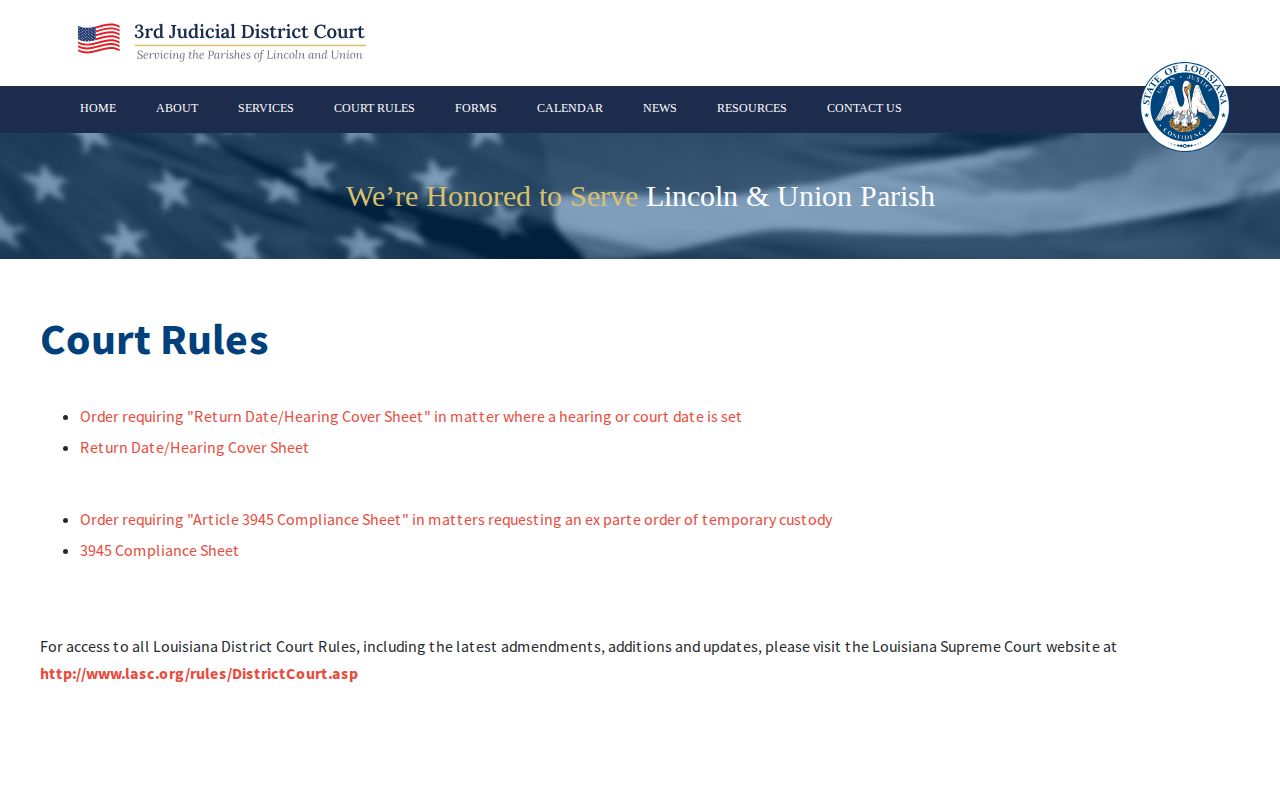 Union Parish criminal court dockets Third Judicial District Court rules