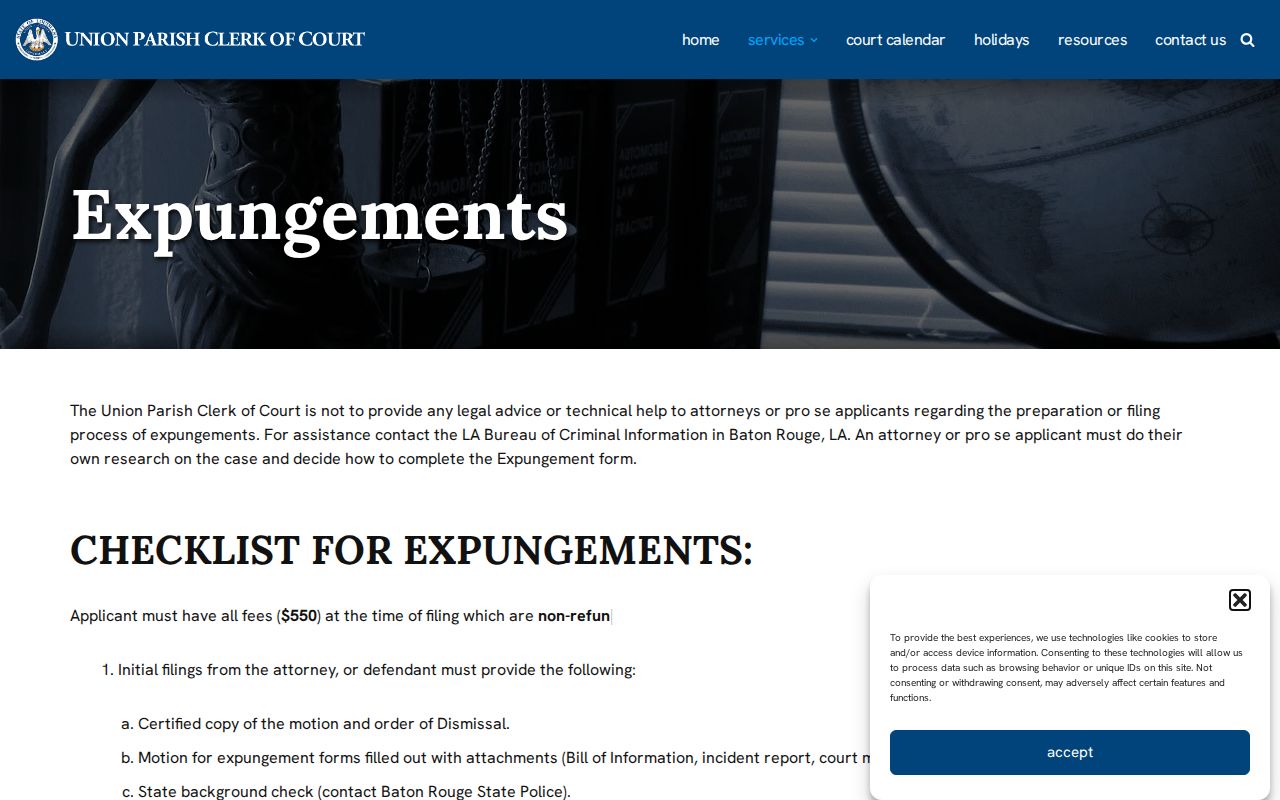 Union Parish criminal court dockets expungement checklist