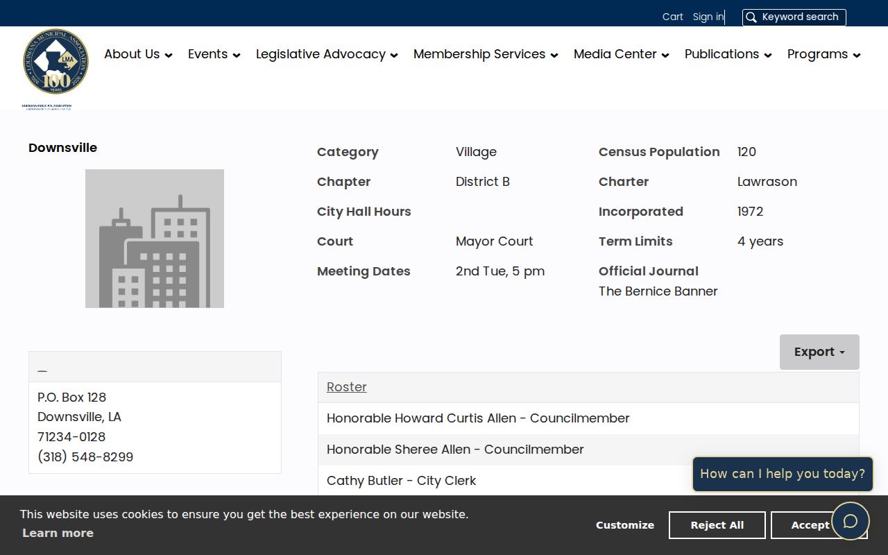 Downsville court records Louisiana Municipal Association village profile