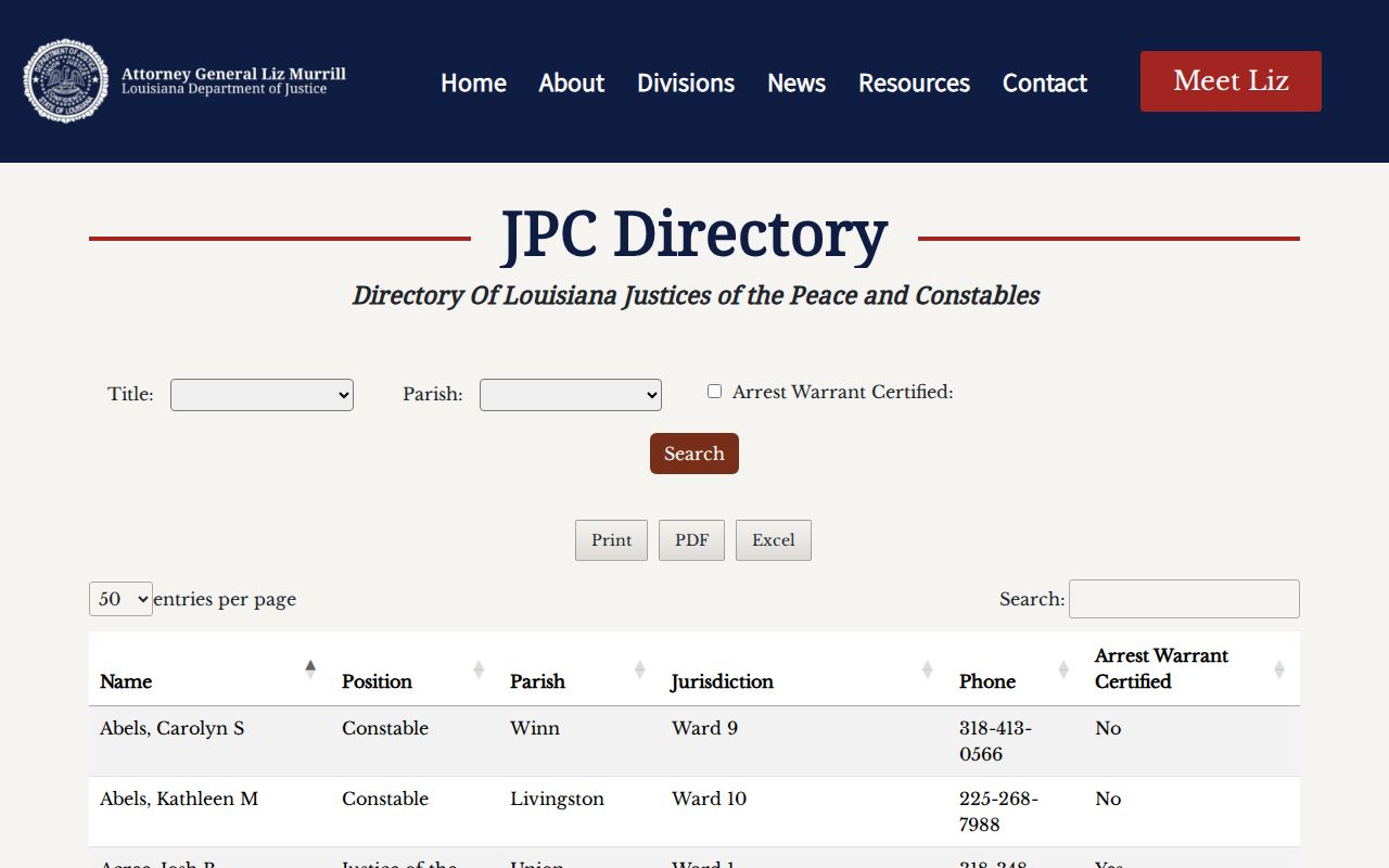 Union Parish traffic court records Justice of the Peace directory