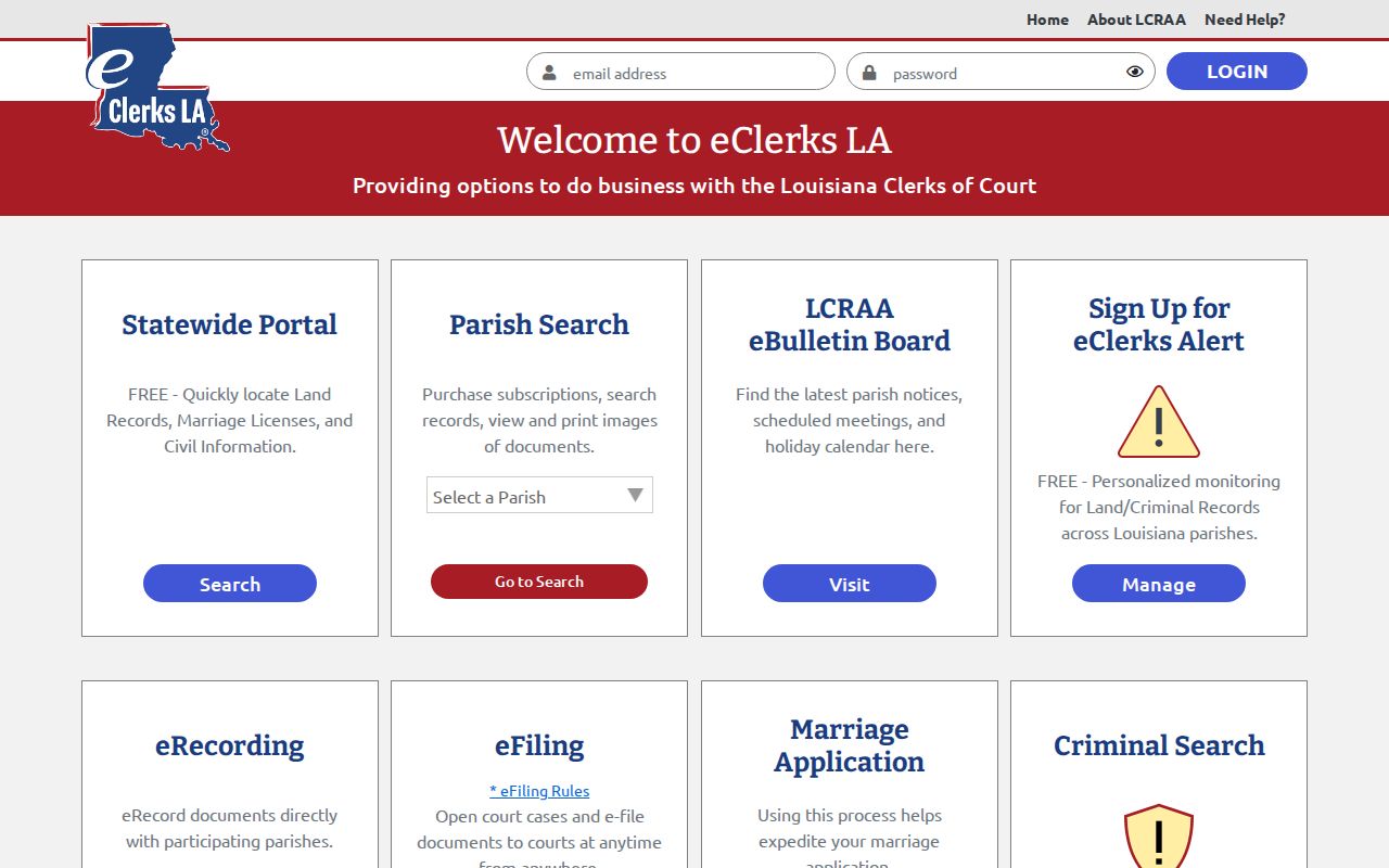 Union Parish court docket eClerks portal options for record searches